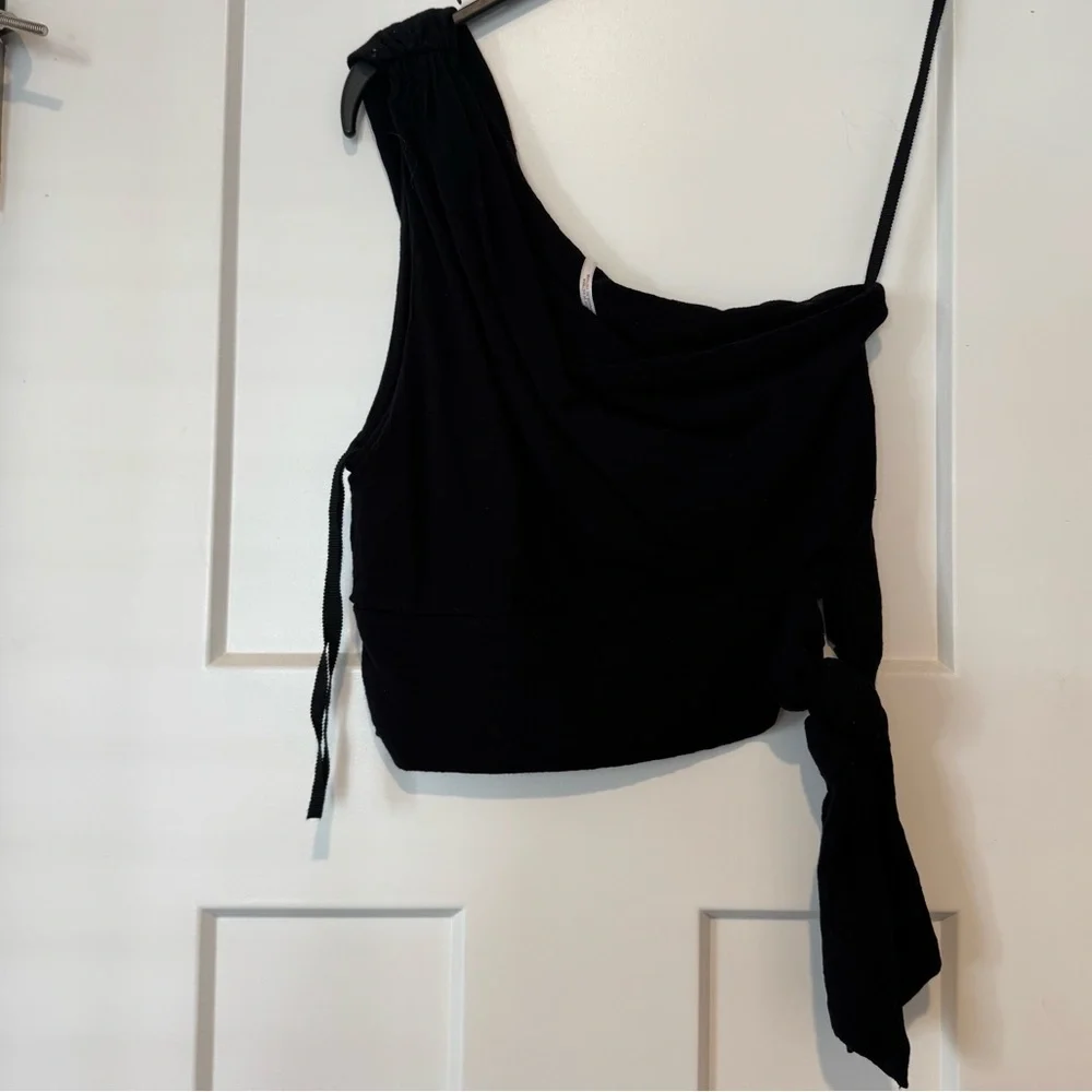 Free People Black One Shoulder Crop Top, Size XS